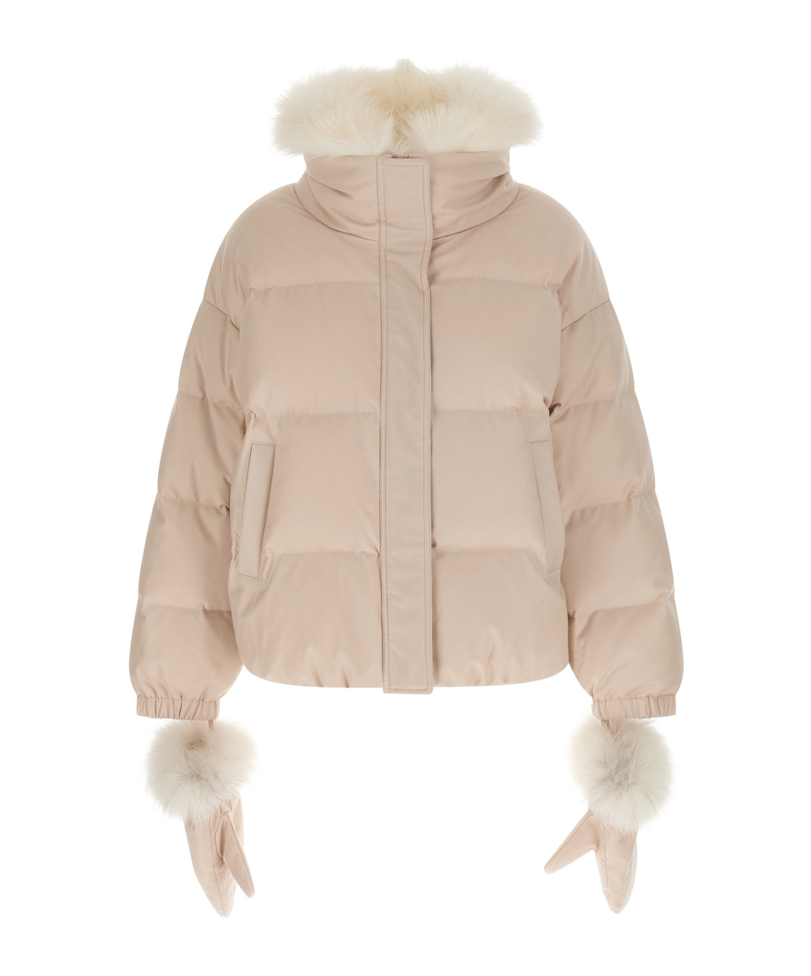 Yves Salomon Down Jacket With Mittens Puffer Jackets White In Brown