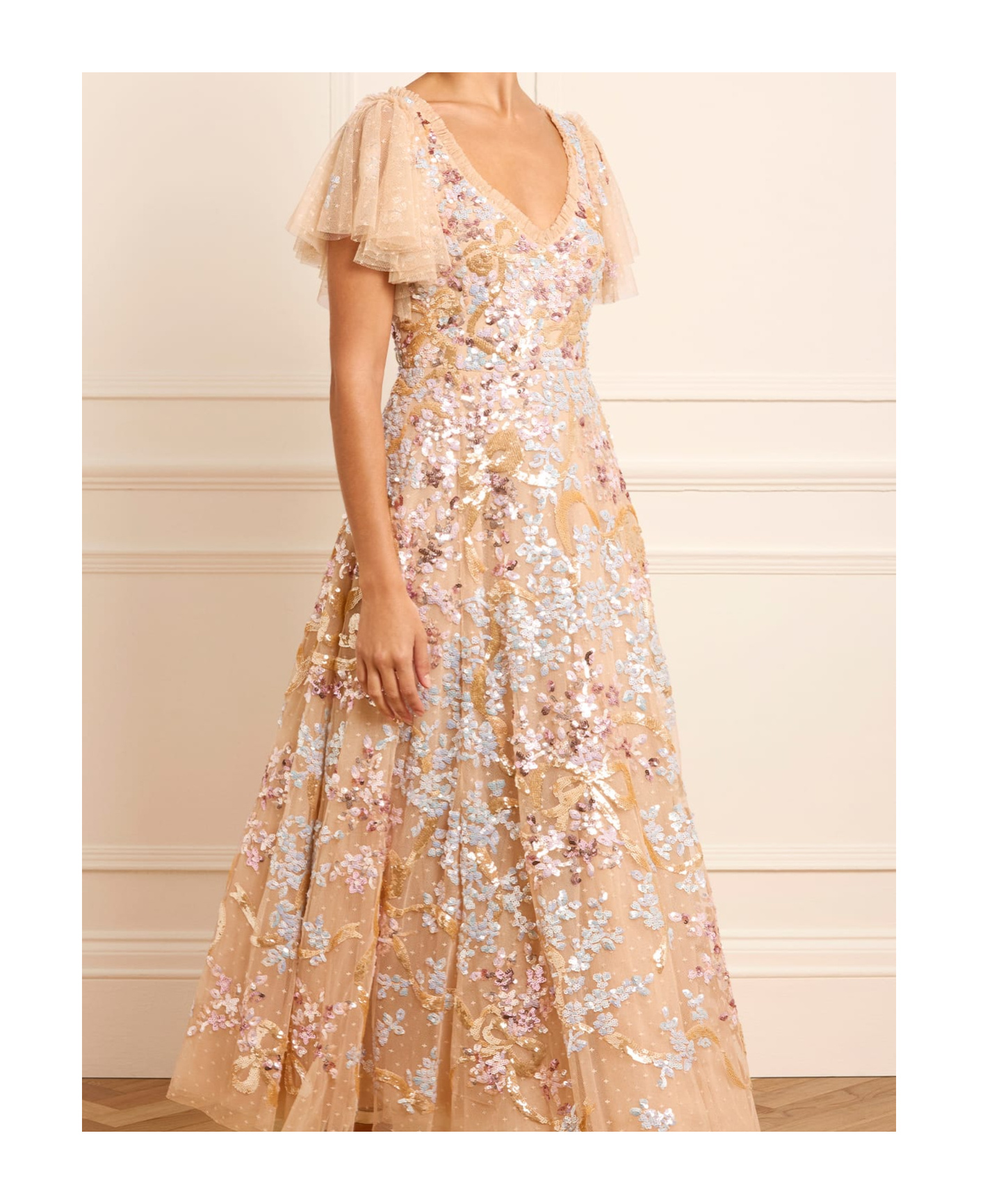 Needle & Thread V-shaped Dress Skirt In Nude