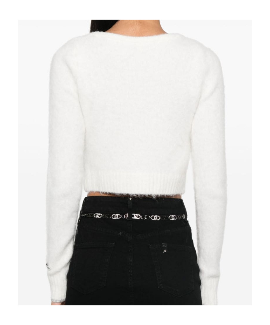 Shop Pinko Cropped Cardigan In White
