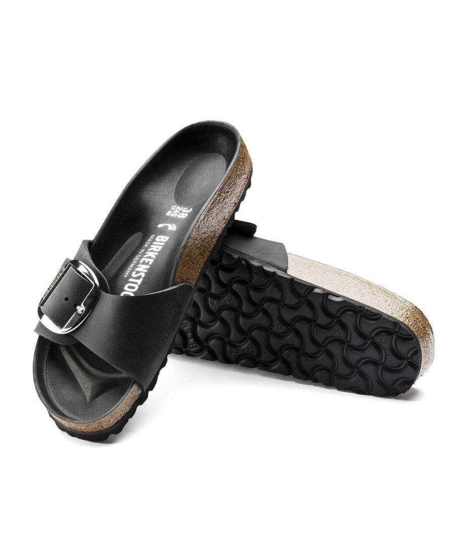 Birkenstock Madrid Oiled Open Toe Sandals In Black