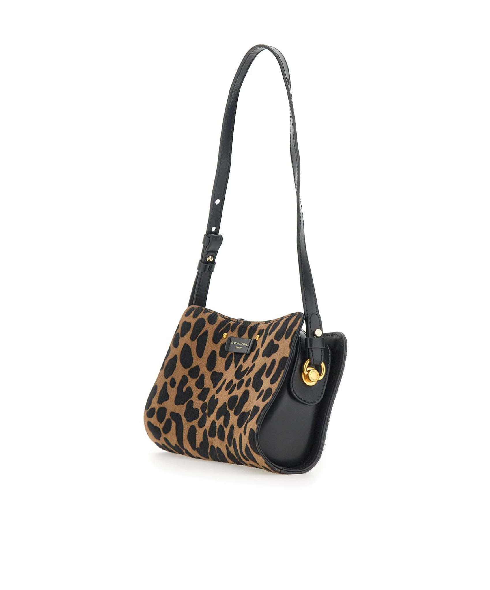 Gianni Chiarini Logo Patch Leopard Printed Shoulder Bag In Black