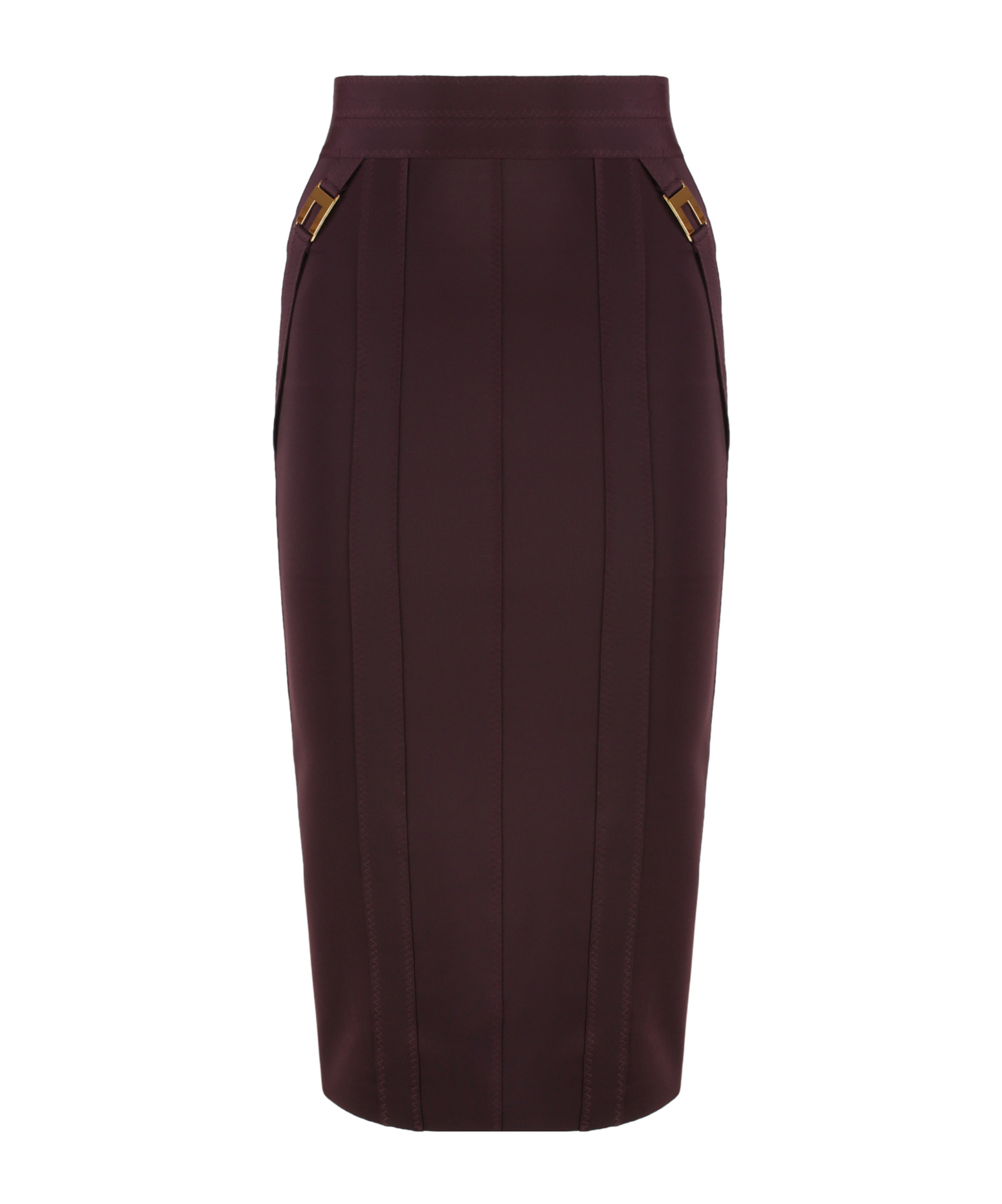Elisabetta Franchi Gold-colored Buckle Accents Burgundy Midi Skirt In Brown