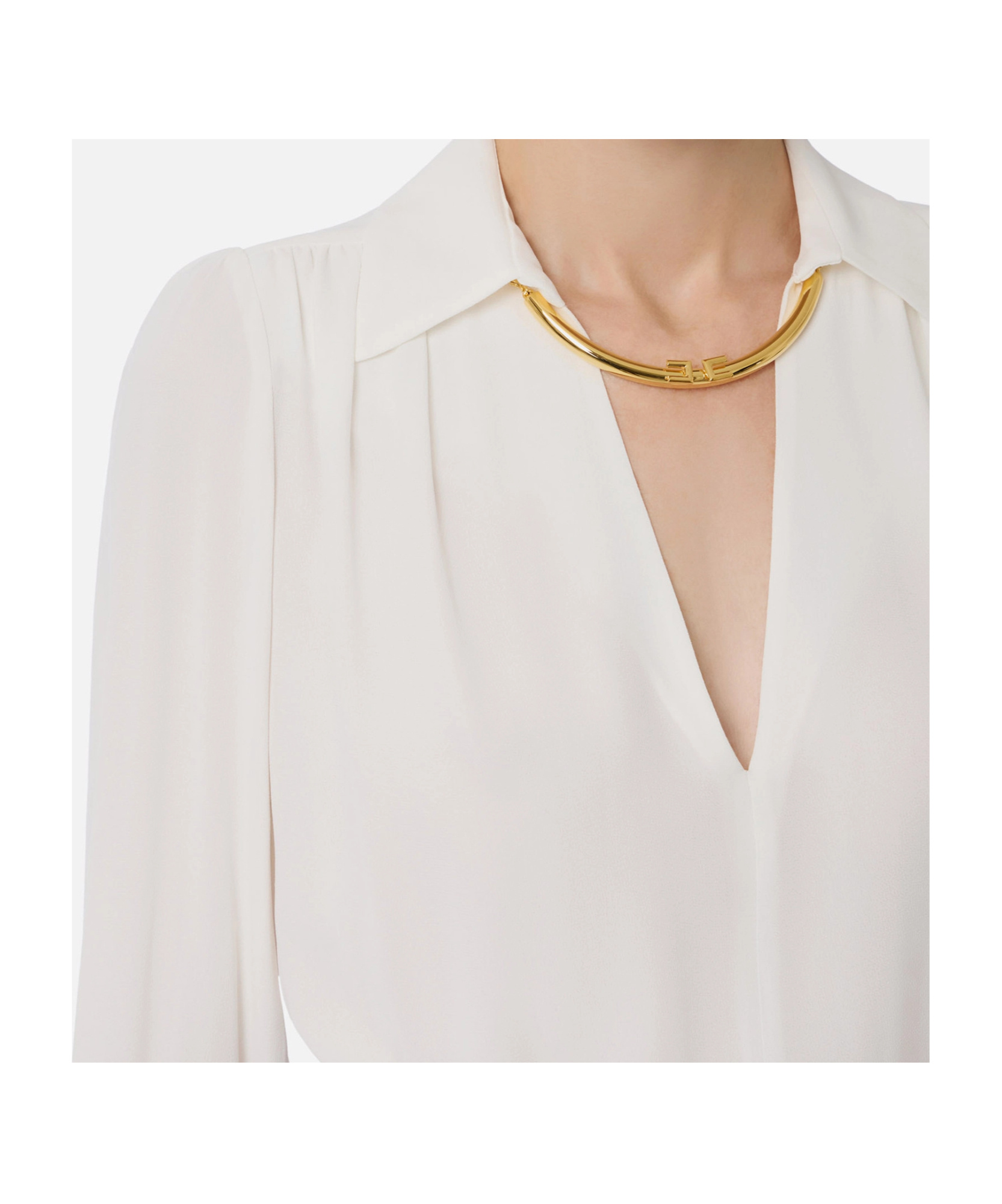 Elisabetta Franchi Blouse In Georgette Fabric With Jewel Detail In White