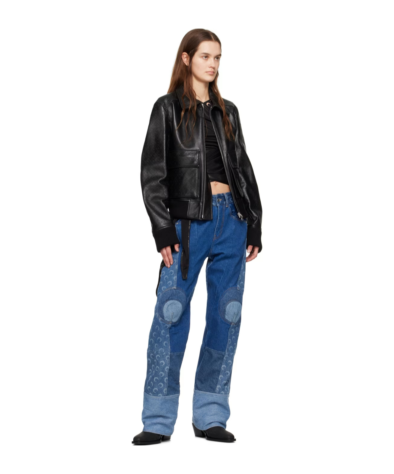 Marine Serre Navy Regenerated Jeans In Blue