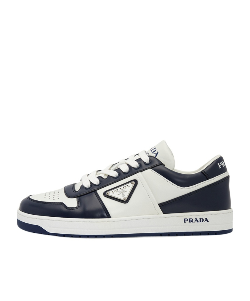 Prada Men's Downtown Bicolor Leather Low-top Sneakers In White