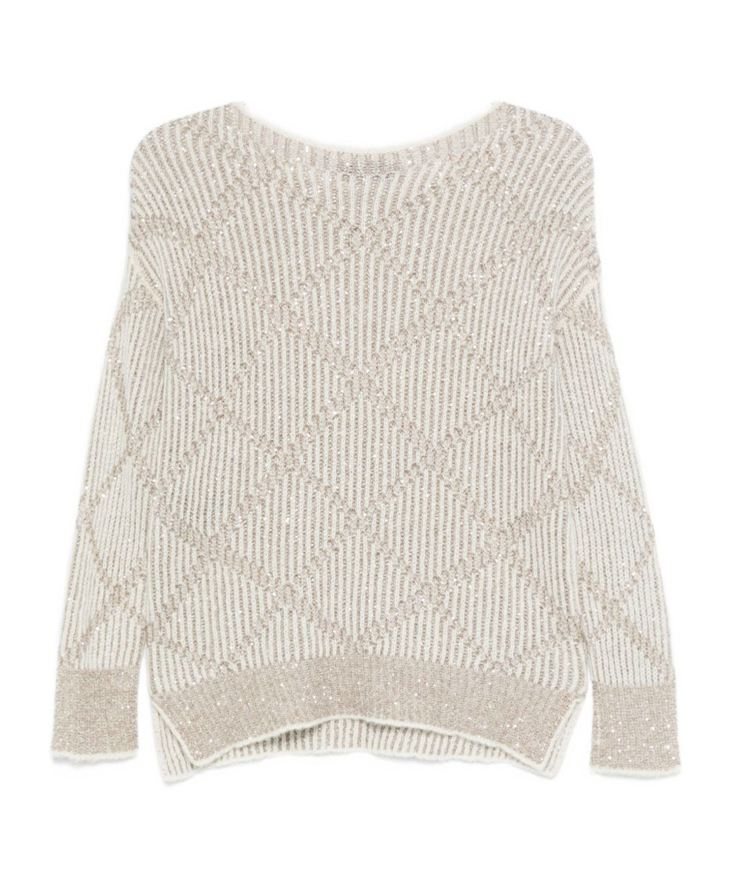 D Exterior Textured White Knit Sweater With Subtle Shimmer In Neutral