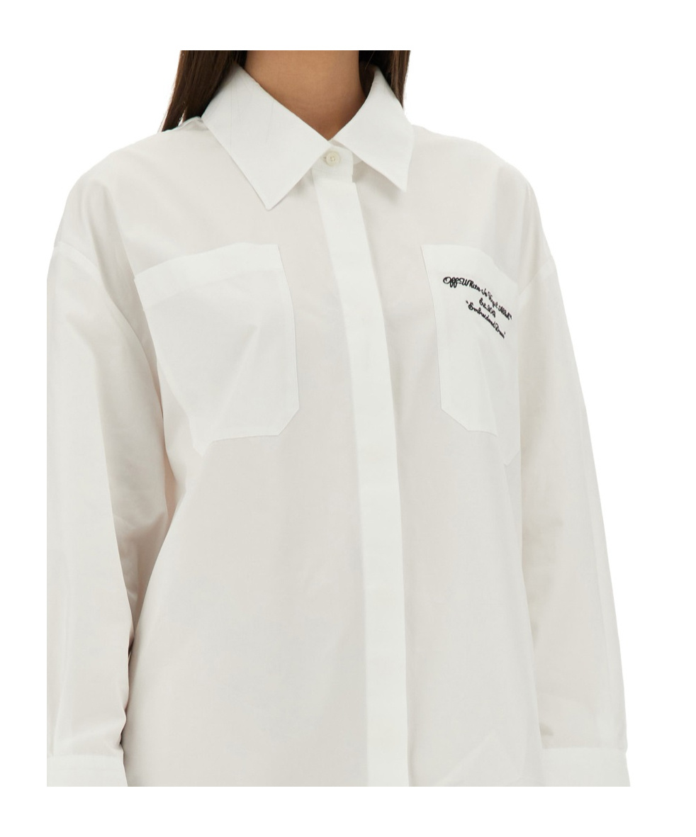 Off-white Button-up Long-sleeved Shirt Dress In White