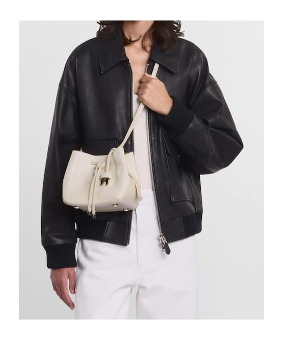 Hogan Mini Leather Bucket Bag In White
