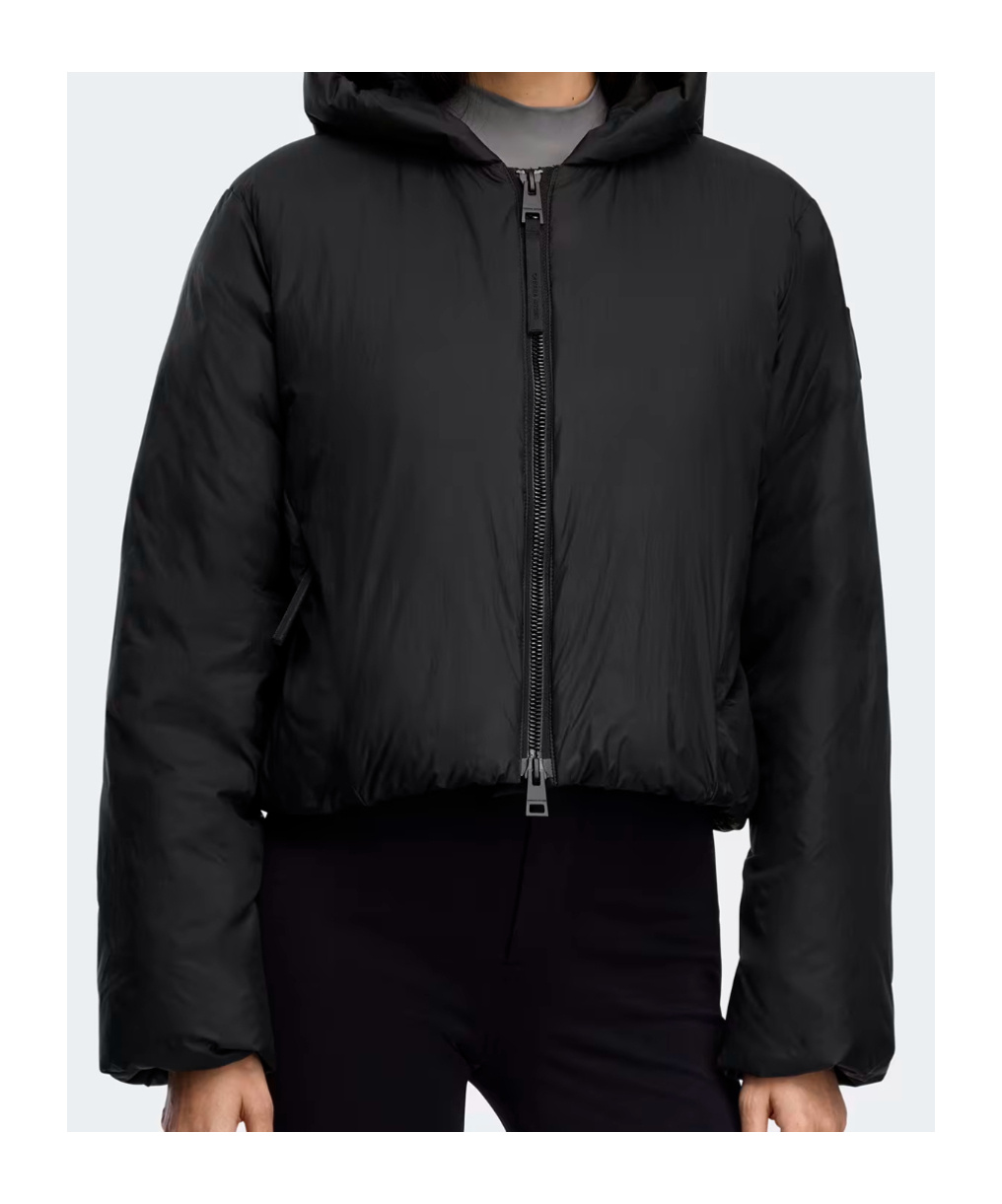 Canada Goose Cropped Black Puffer Jacket With Adjustable Hood In Black