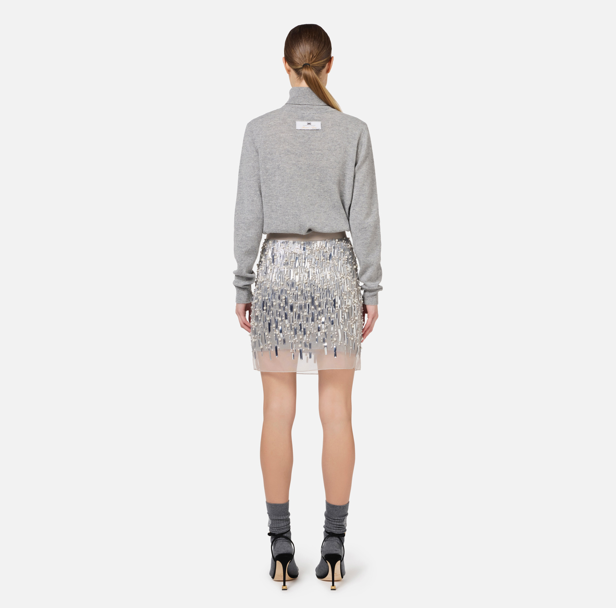 Elisabetta Franchi Wool Mini Dress Set In Gray