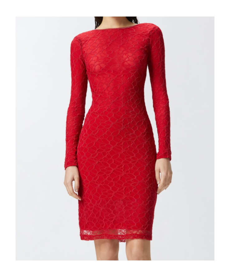 Pinko Slim-fitting Lace Dress With Open Back In Red