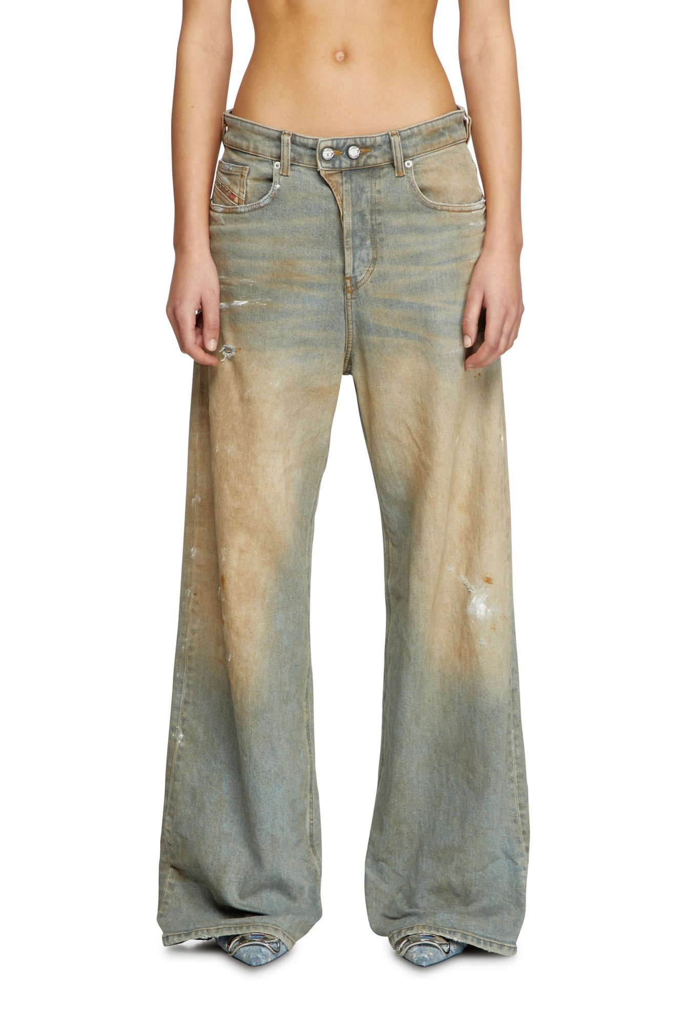Diesel Wide-leg Jeans With A Worn-in Effect In Gray