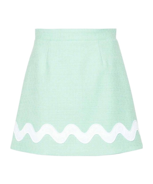 Patou Green Tweed A-line Miniskirt In Blue
