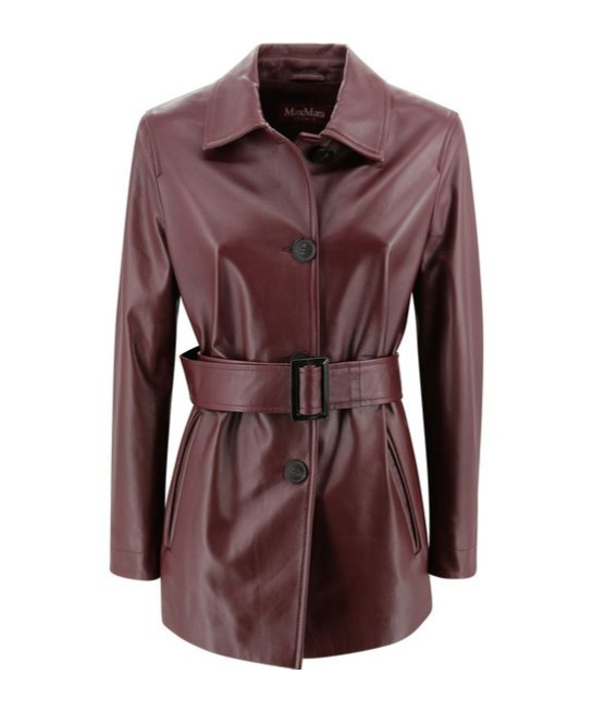 Max Mara Studio Button-up Belted Jacket In Brown