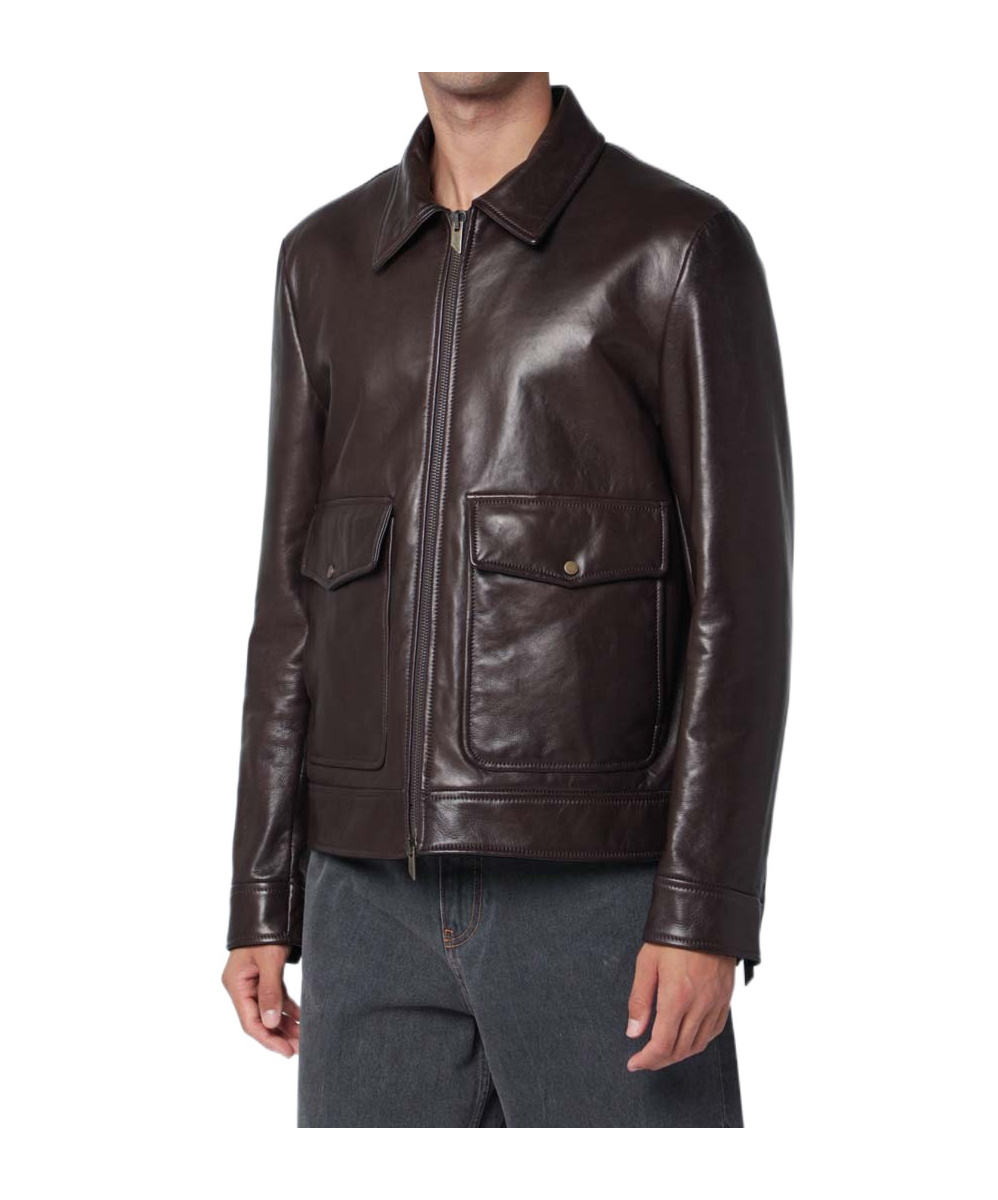 Salvatore Santoro Long-sleeved Zip-up Leather Jacket In Brown
