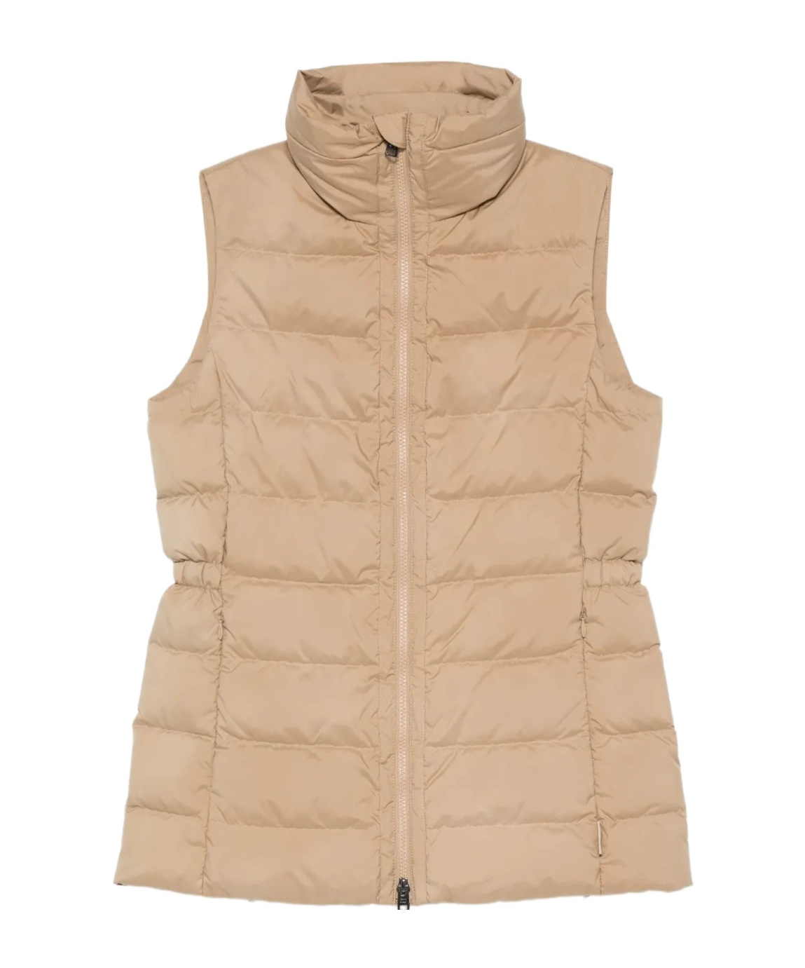 Woolrich Quilted Beige Jacket With High Stand Collar In Brown