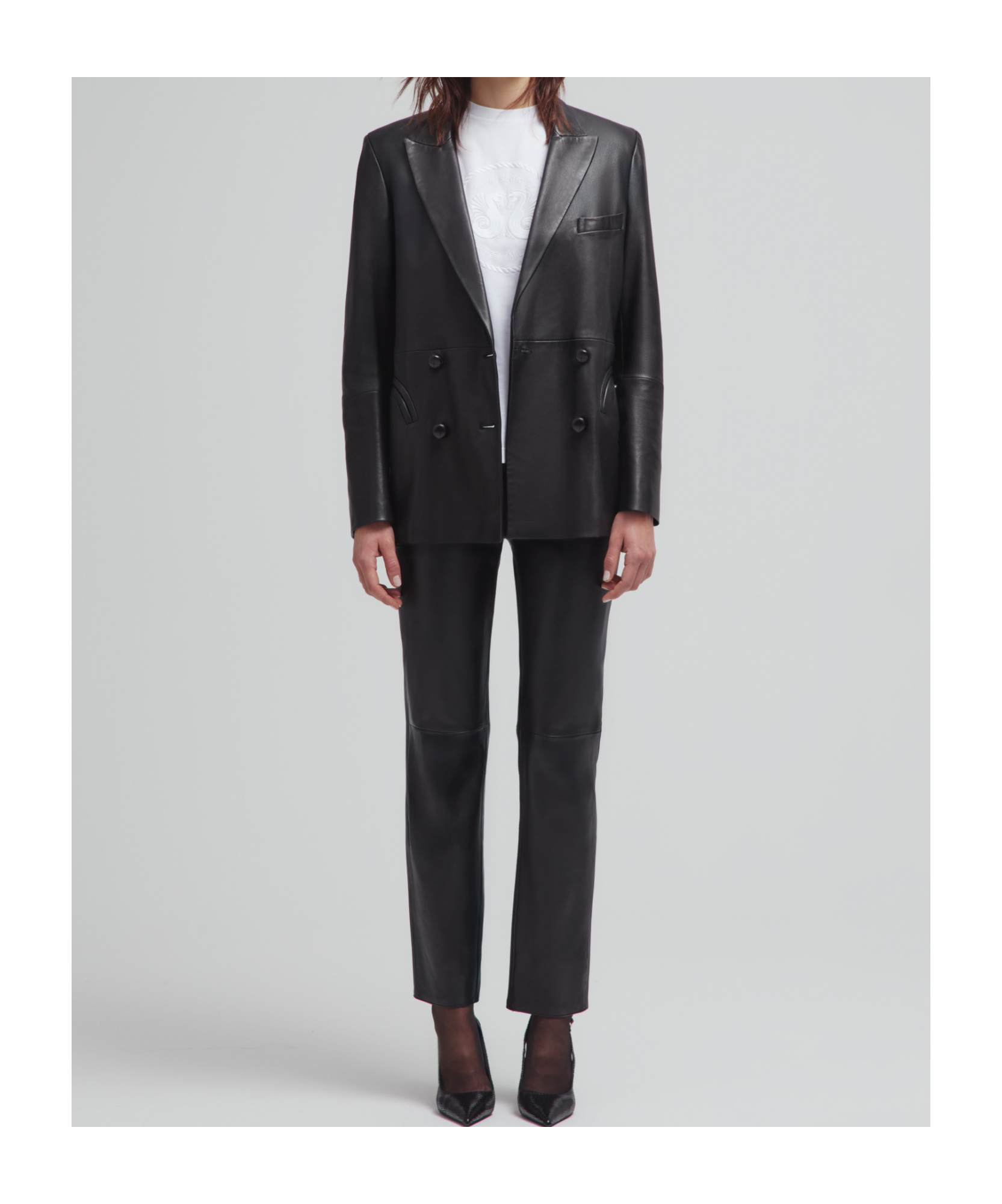 Blazé Milano Double-breasted Oversize Black Leather Blazer In Black