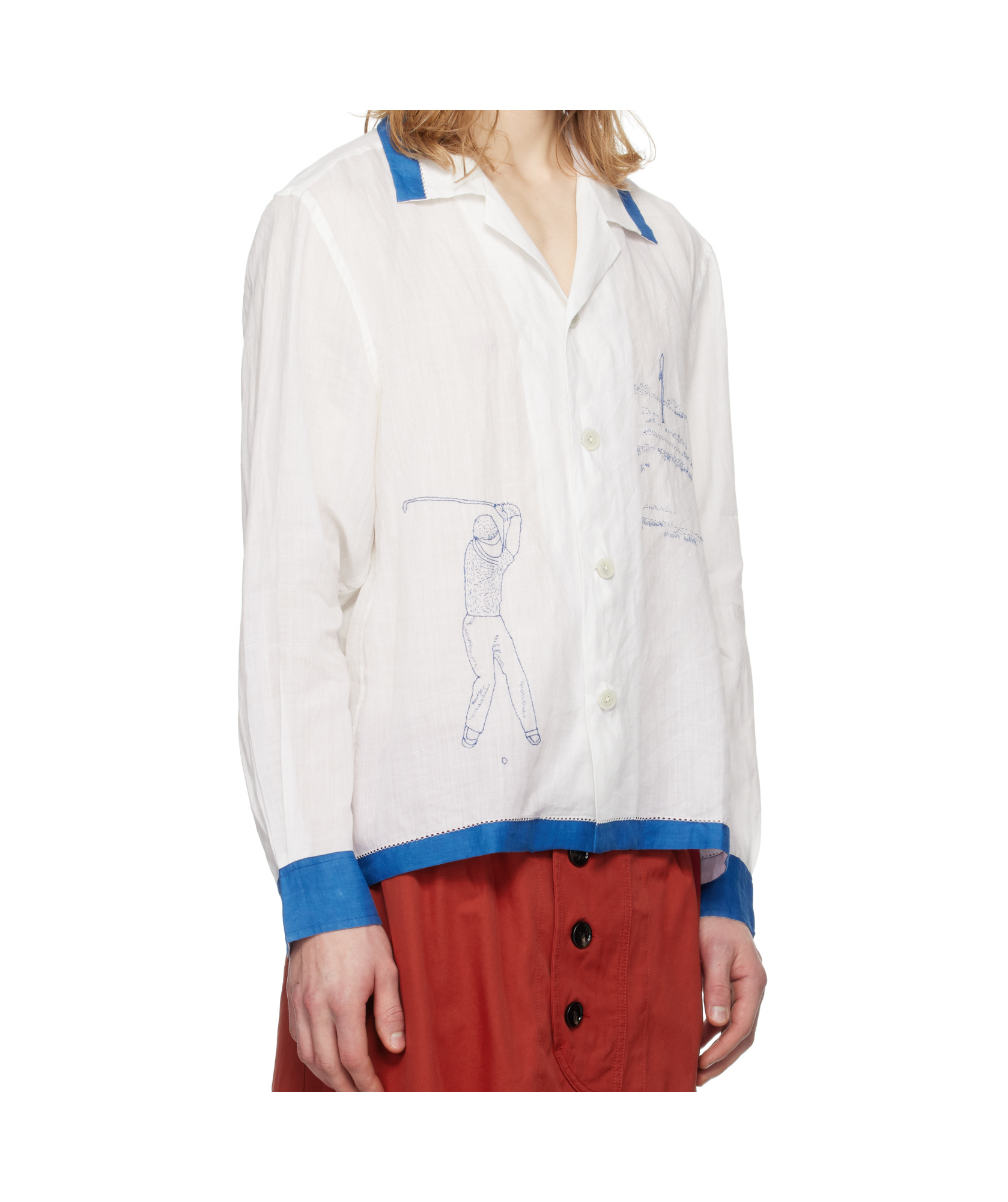 Bode White Club Champion Long Sleeve Shirt In White