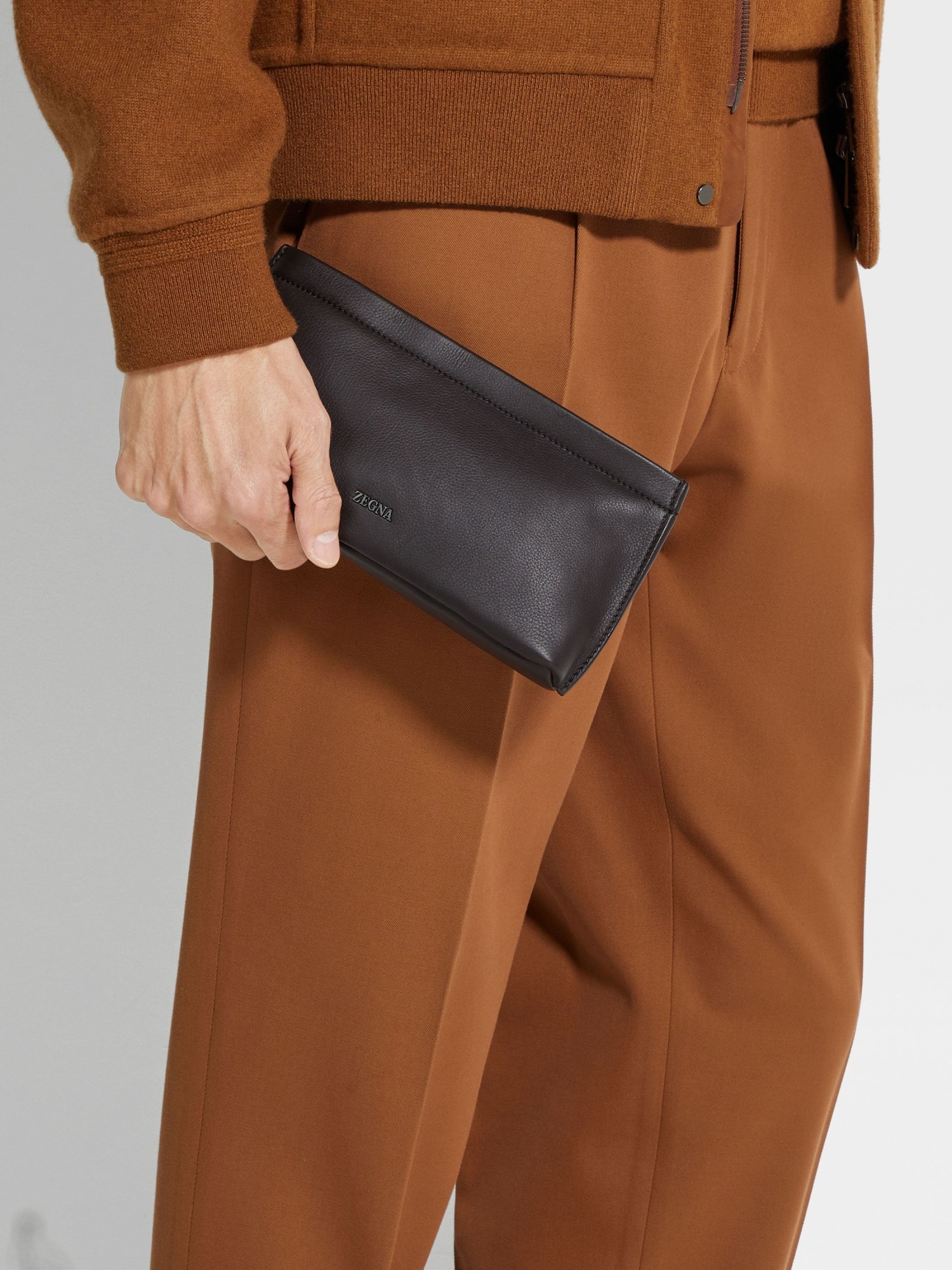 Zegna Secondskin Clutch Bag In Brown
