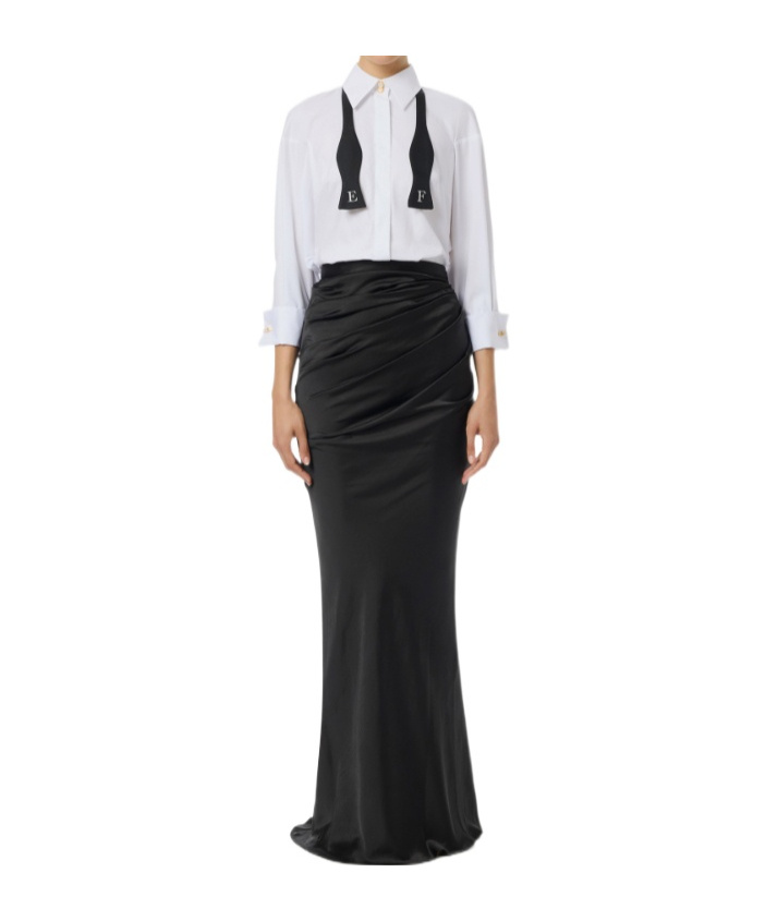 Elisabetta Franchi Striking Jumpsuit With Double Collar And Logo Ribbon Waistband In Black