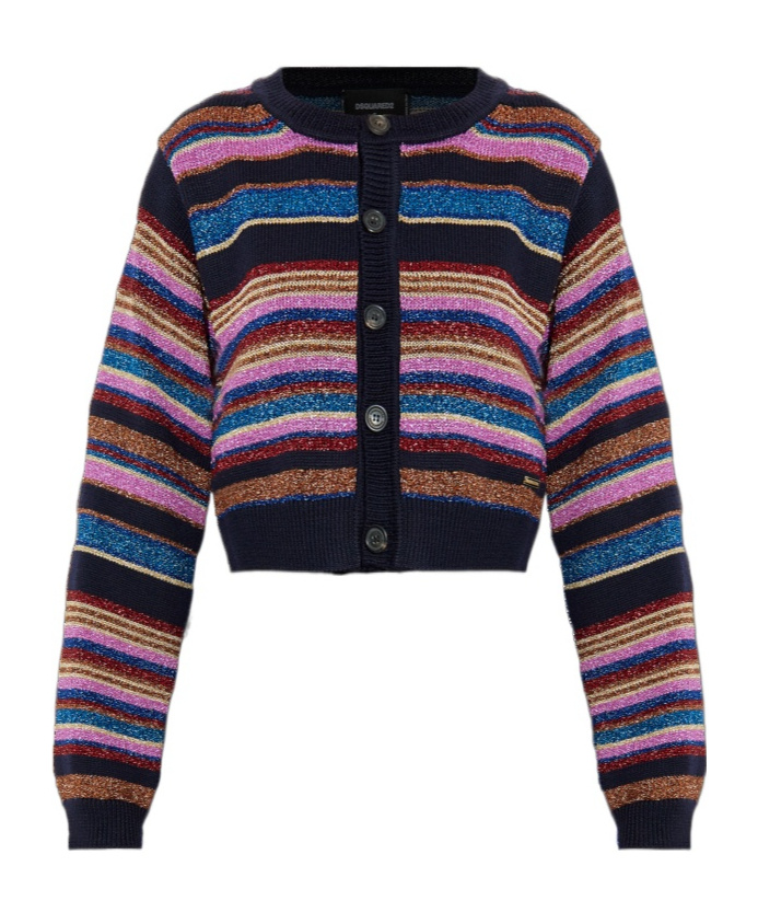 Dsquared2 Striped Button-up Cardigan In Black