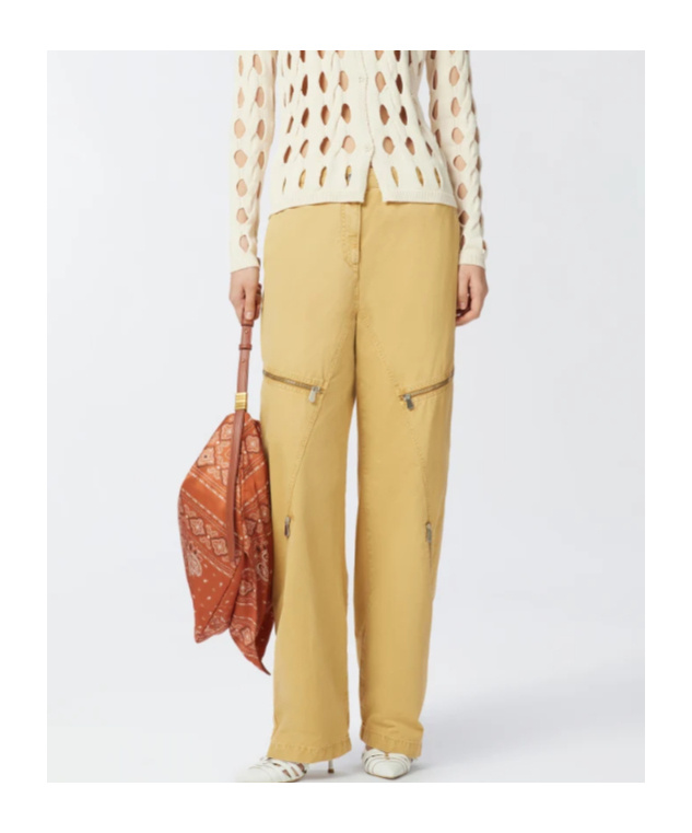 Pinko Wide Cotton Trousers With Zip In Brown