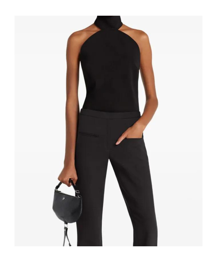 Courrèges Ellipse Cropped Crepe Halterneck Top In Black