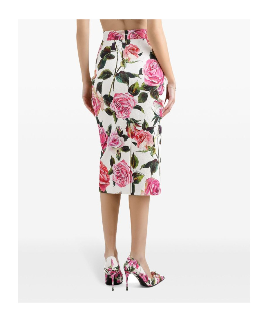 Dolce & Gabbana Rose-print Cotton-blend Midi Skirt In White
