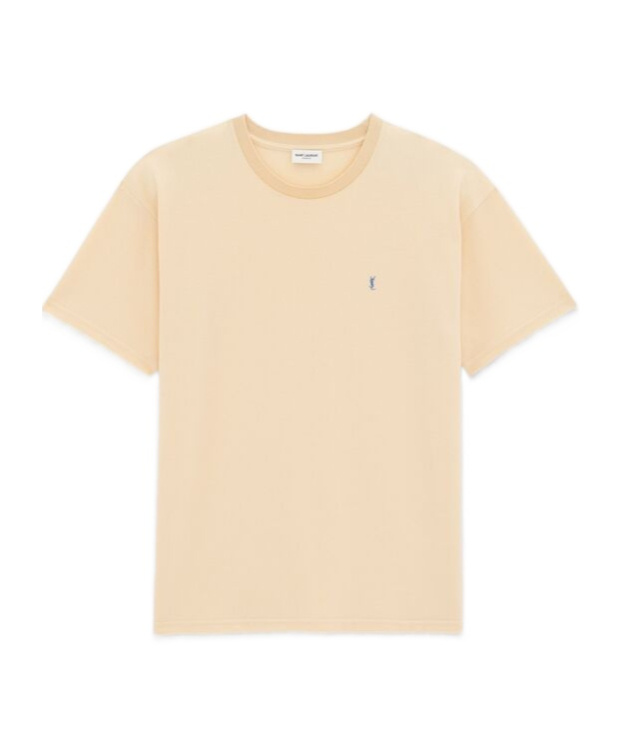 Saint Laurent Cassandre Logo-embroidered Cotton-blend T-shirt In Yellow