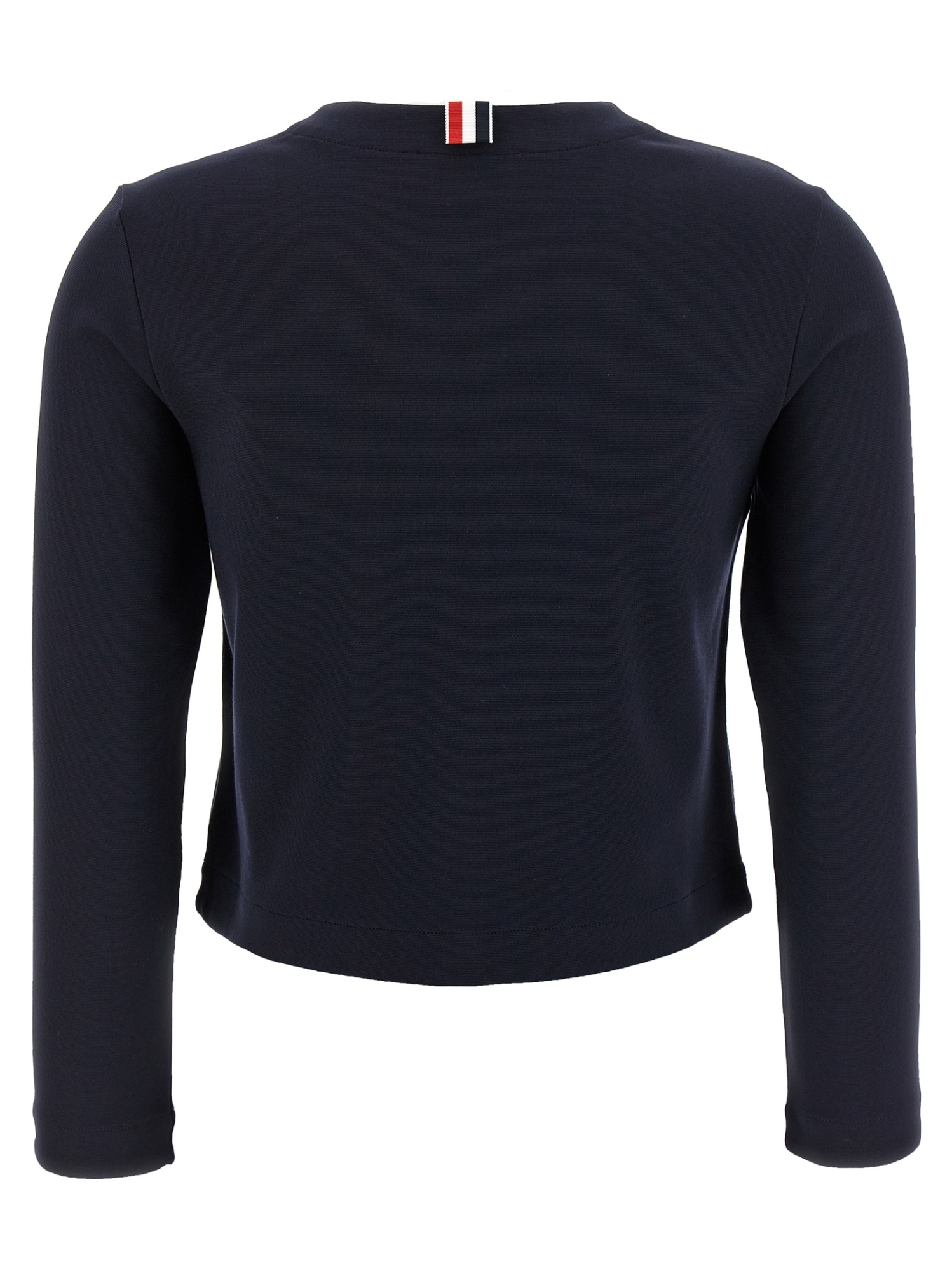 Thom Browne Cropped Black Cardigan With Button Anchor Motifs In Blue