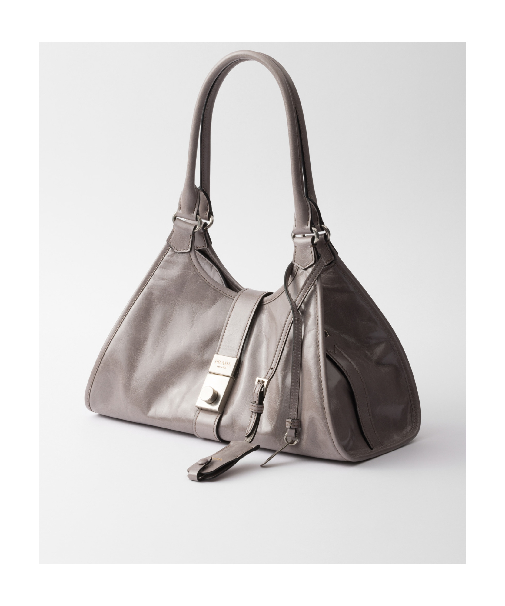 Prada Medium Leather Tote Bag In Blue-gray