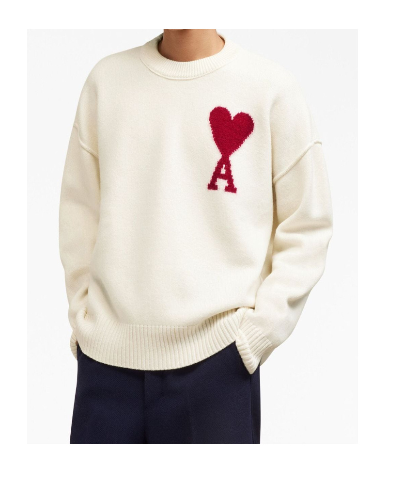 Ami Alexandre Mattiussi Ami Paris Ami Heart Design Wool Sweater In Intarsia Knit In White