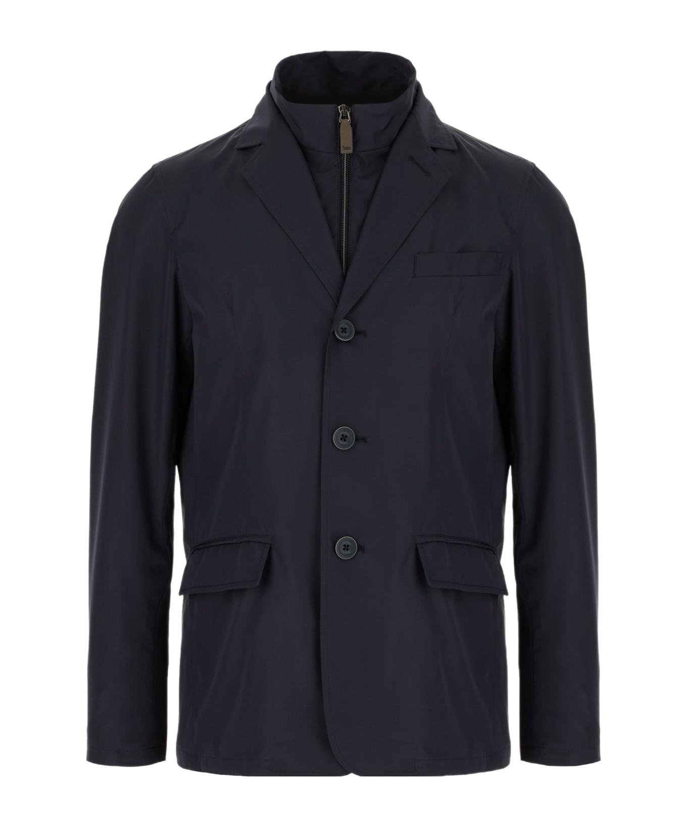 Herno Fabric Jacket With Chest And Front Pockets In Black