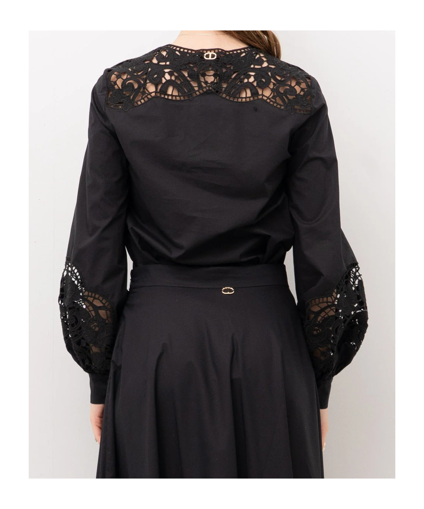 Twinset Lace-insert Buttoned Shirt In Black