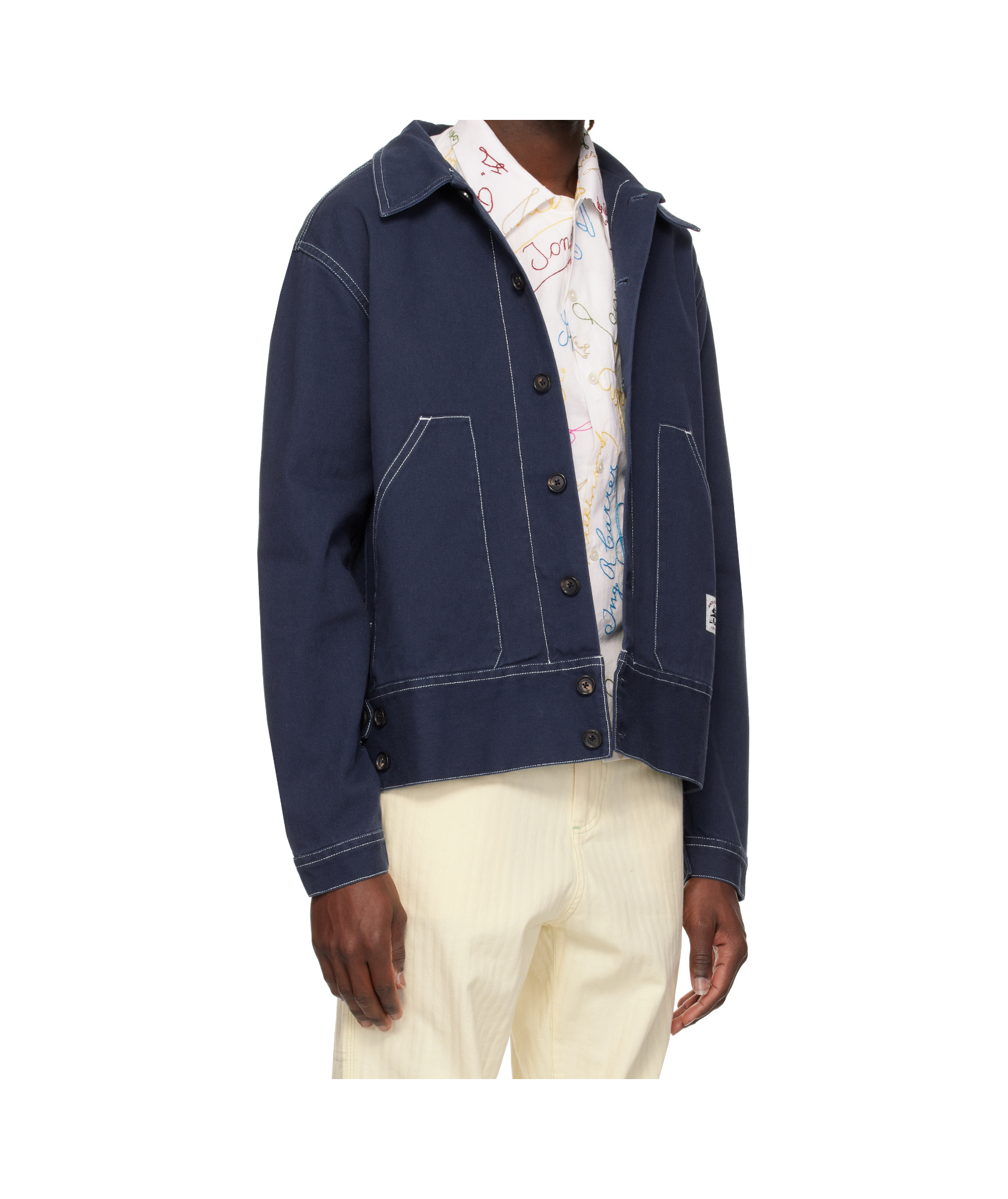 Bode Navy Knolly Brook Side Tab Jacket In Blue
