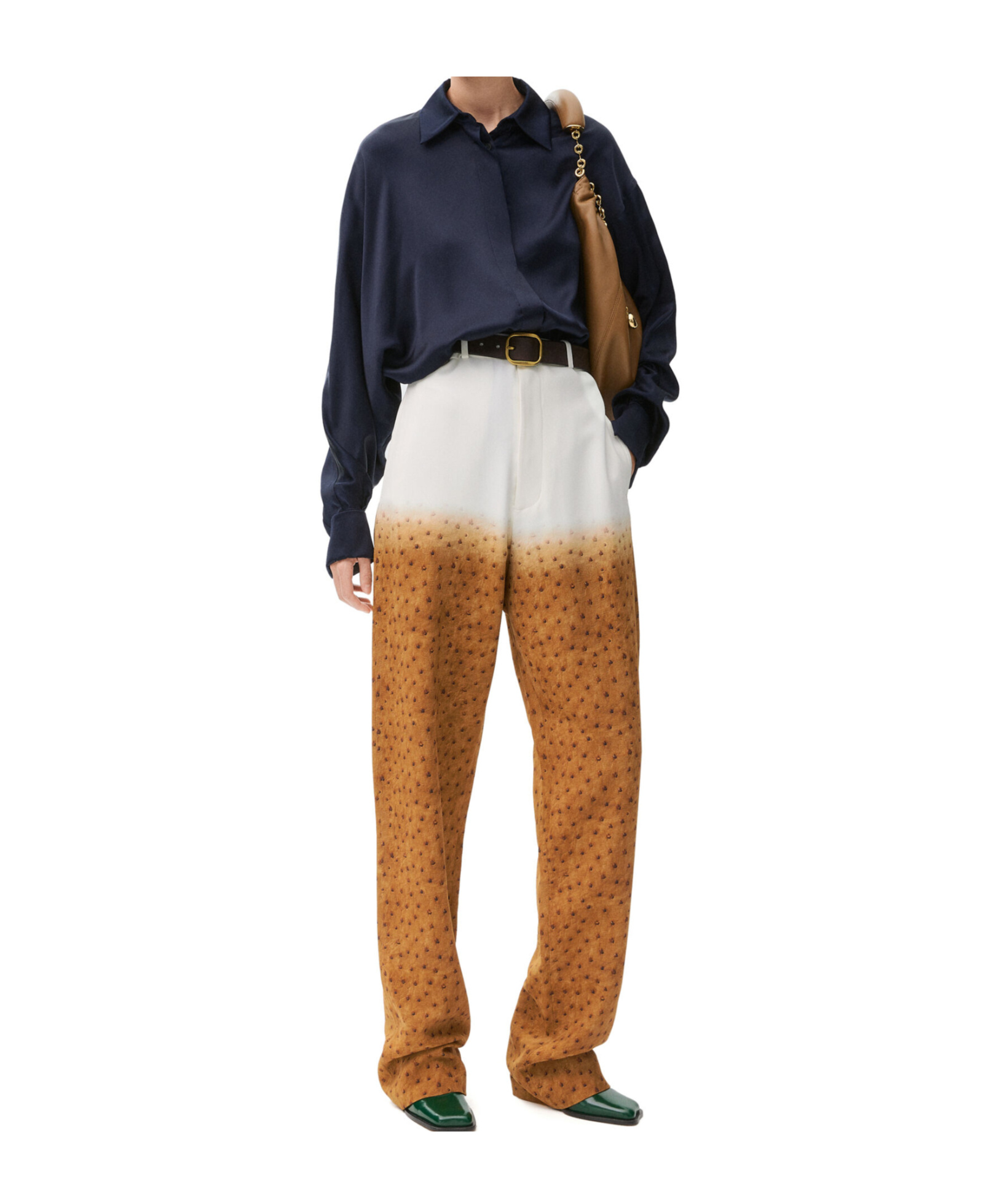 Loewe Pantalone In Crepe Stampato Donna In White/multicolor