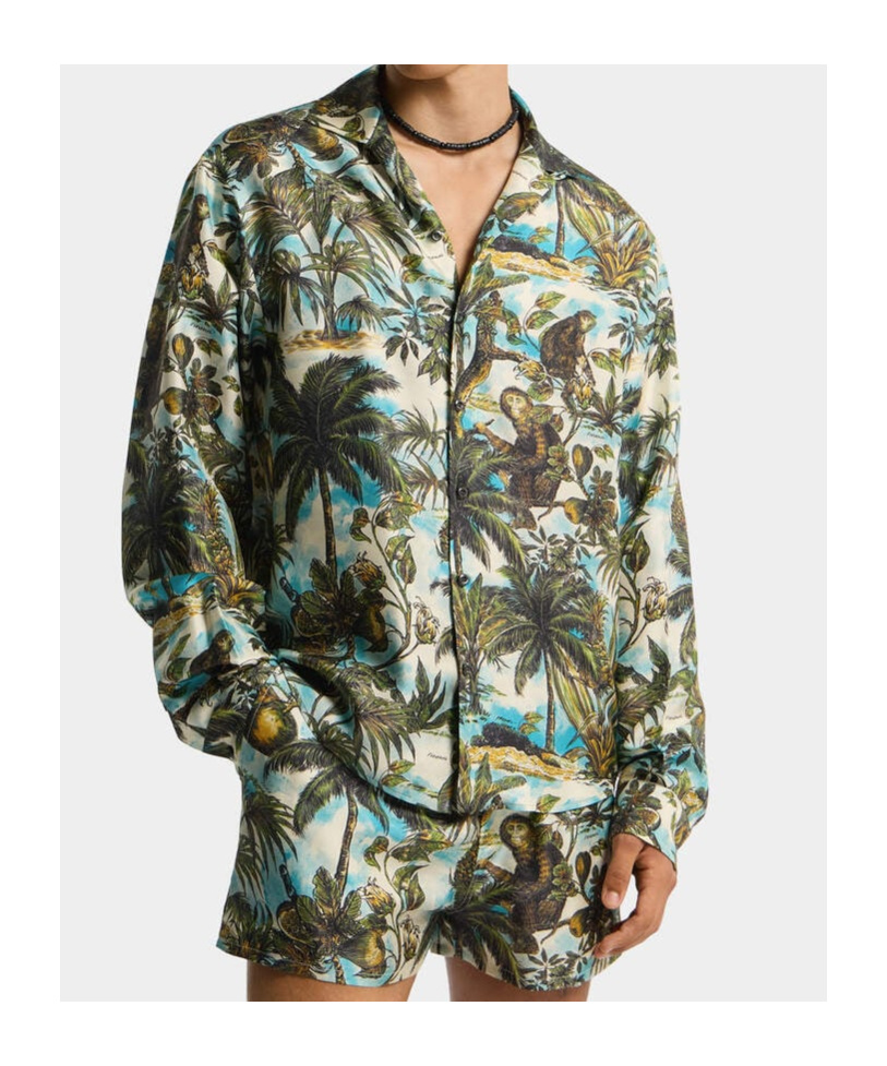 Dsquared2 Monkeyprintnotchcollarshirt In Green