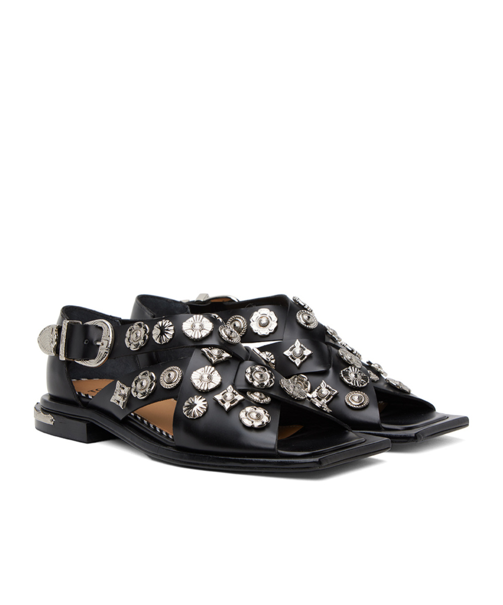 Shop Toga Square Toe Flat Sandals In Black