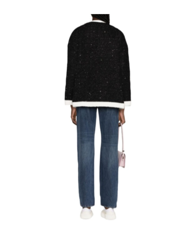 Valentino Tweed Round Collar Casual Jacket In Black