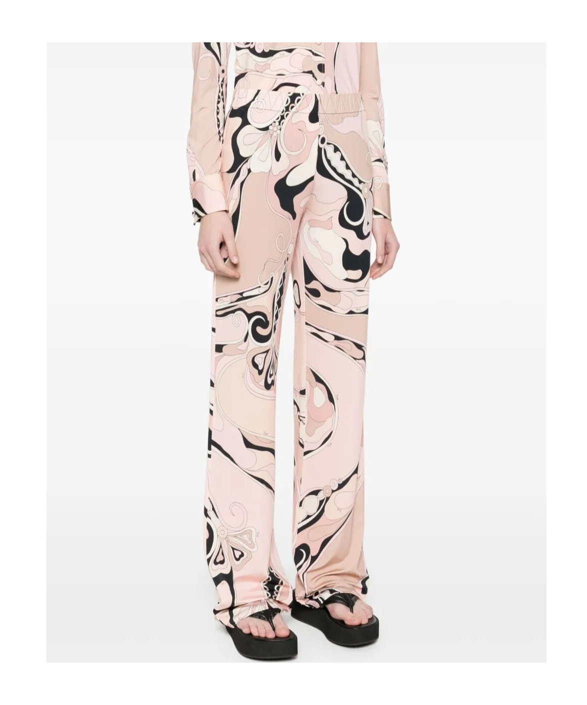 Emilio Pucci Orchidee Print Silk Twill Wide-leg Pants In Nude