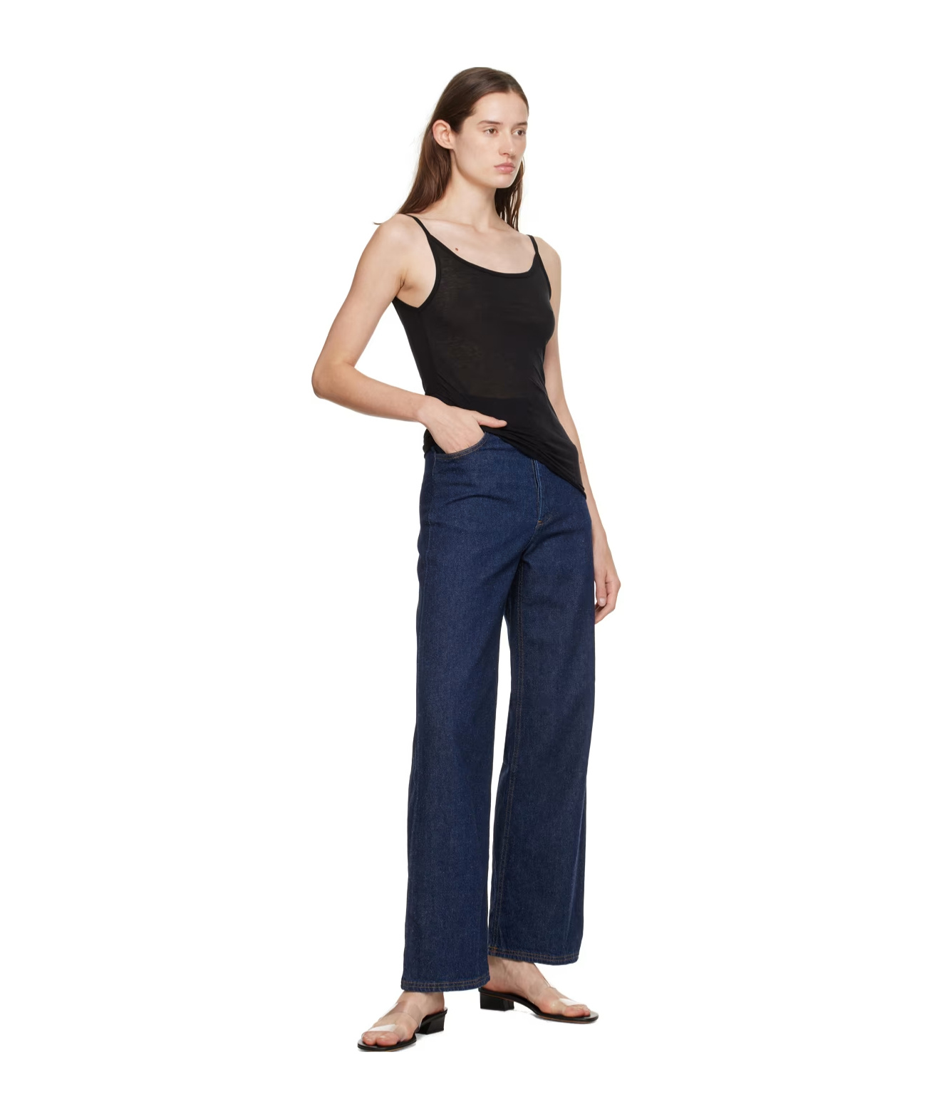 Shop Baserange Low Round Neck Vest In Black