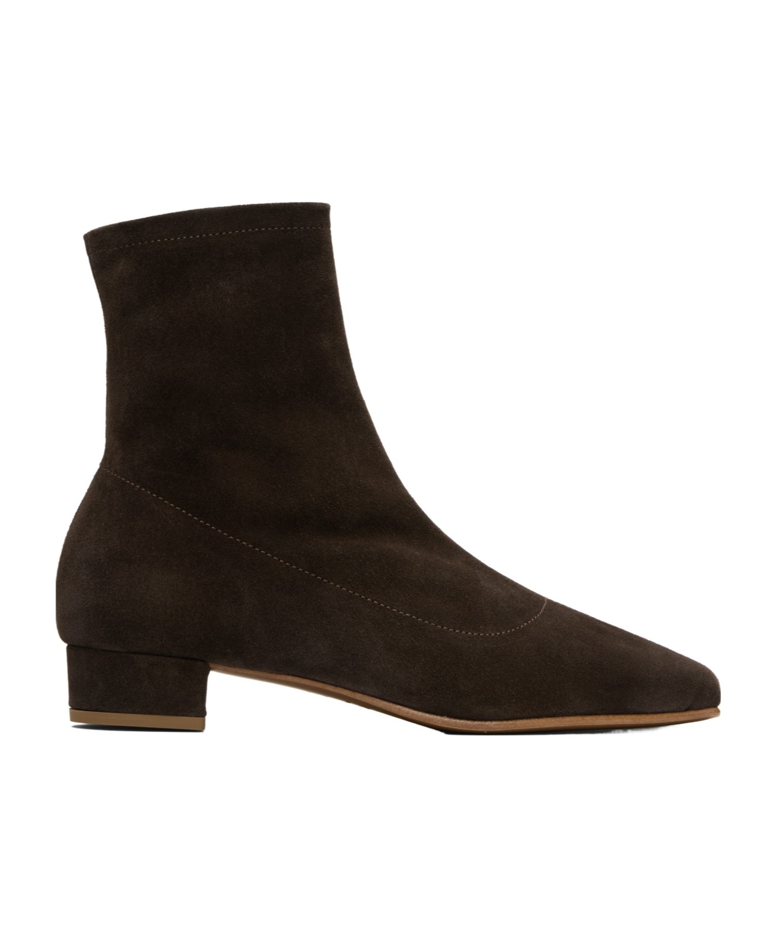 By Far Suede Block Heel Ankle Boot In Brown