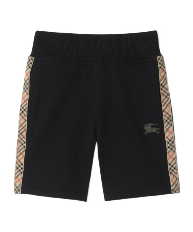 Burberry Check Trim Cotton Shorts In Black