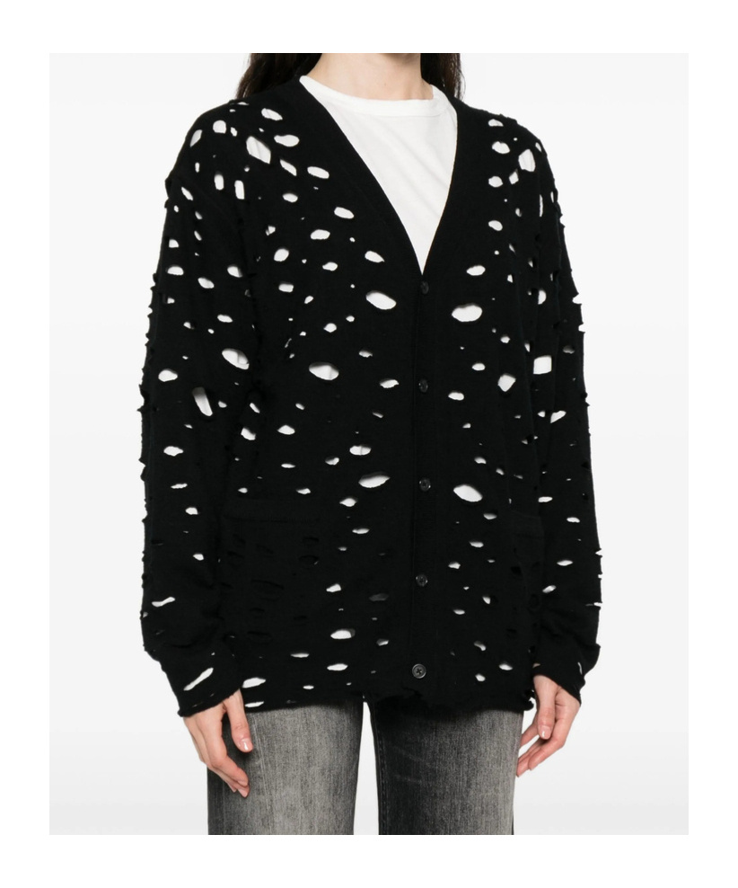 R13 Distressed Button-up Cardigan In Black