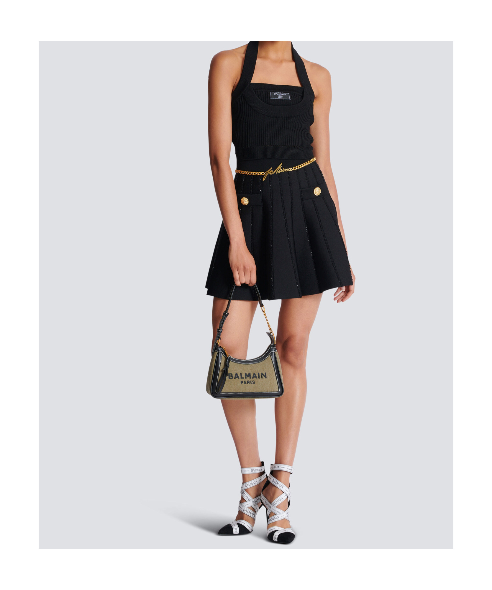 Balmain B-army Panelled Top Handle Bag In Black