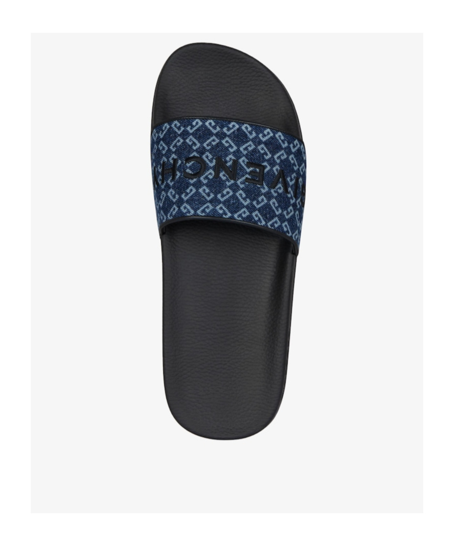 Givenchy Slide Flat Mules In Monogram 72 Denim In Black