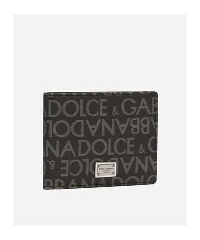 Dolce & Gabbana Coated Canvas Wallet With With All-over Logo In Black