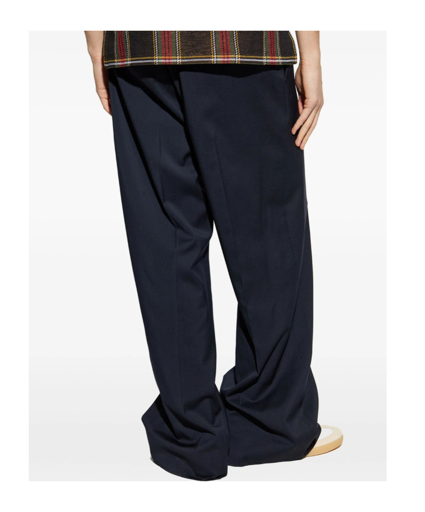 Vivienne Westwood Navy Wide-leg Trousers With Tailored Waistband And Button Detail In Black