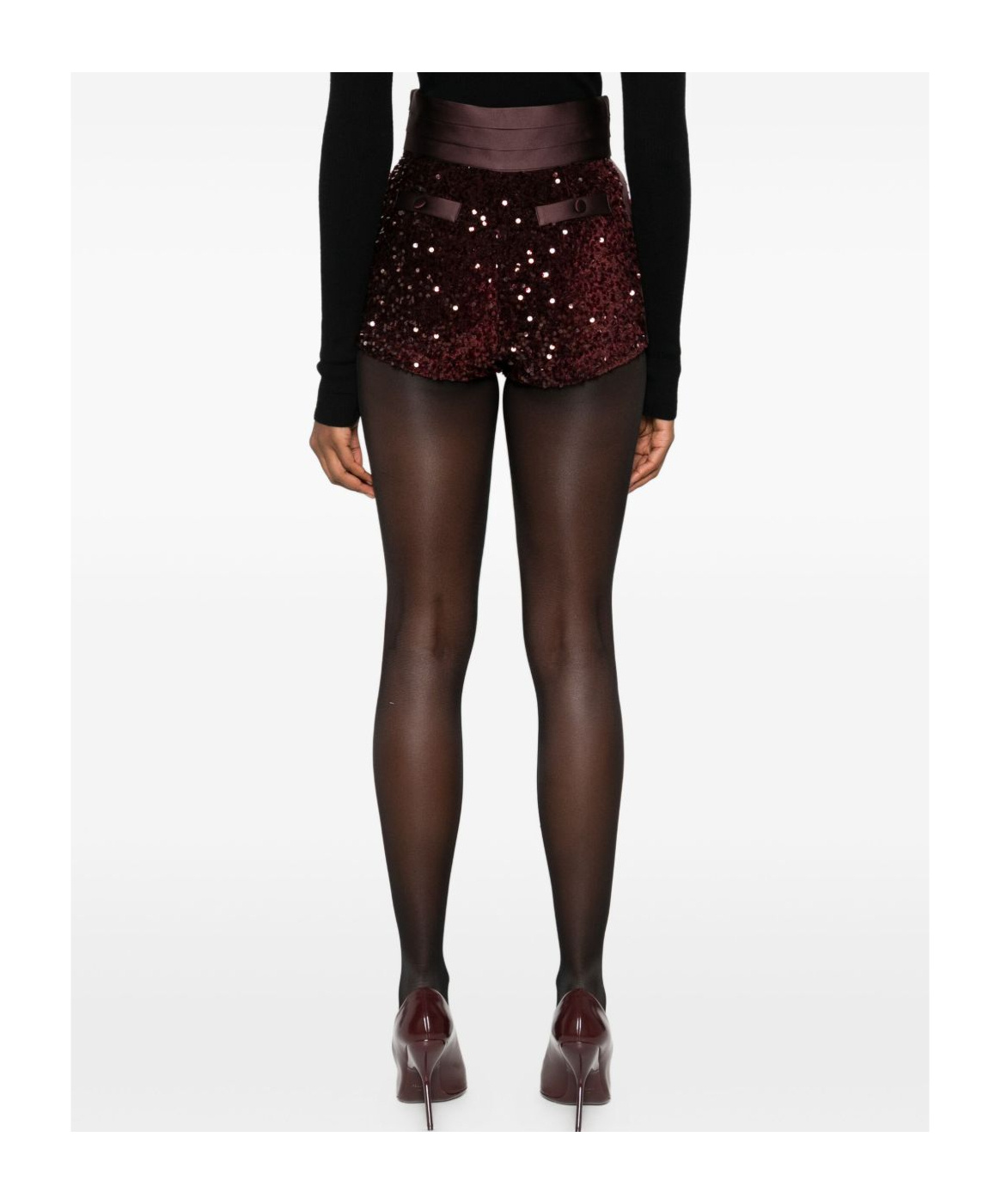 Elisabetta Franchi Sequin Embellished Shorts In Burgundy