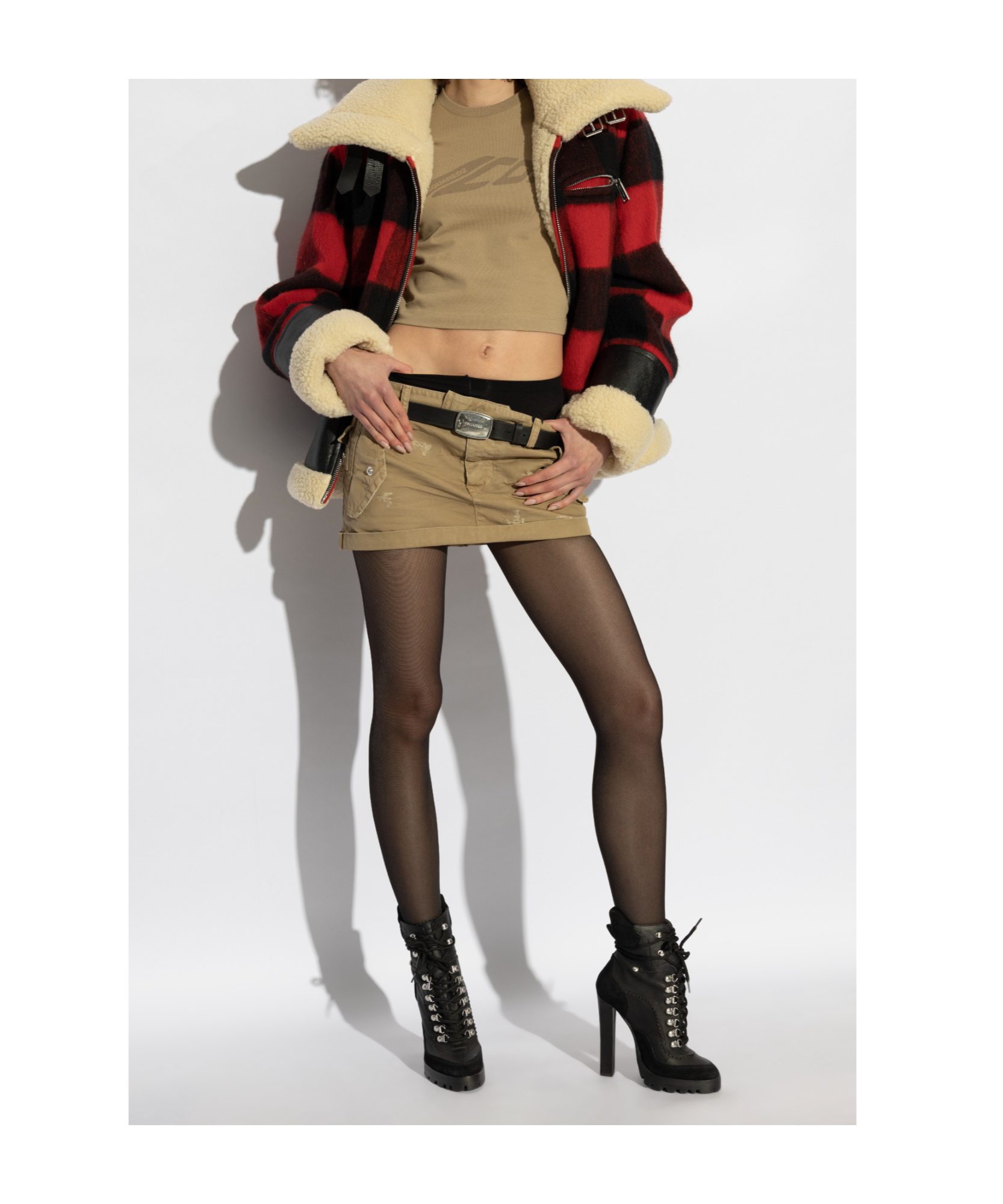 Dsquared2 Beige Short Skirt With Distressed Effect In Green